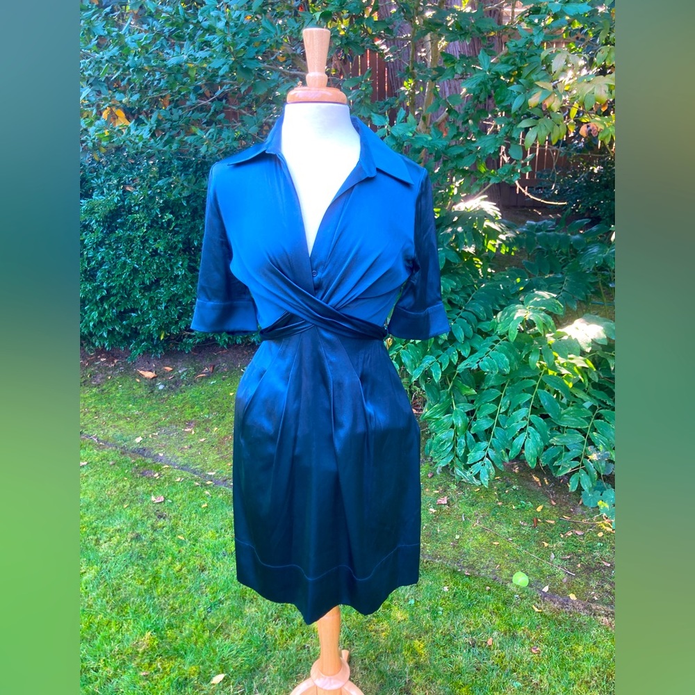 BCBG MaxAzria Navy silk tie dress